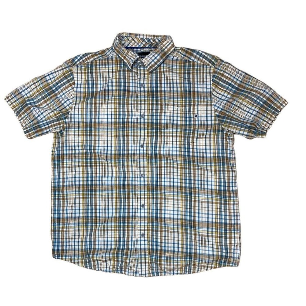 Men's Marmot Short Sleeve XL Plaid Shirt Chest Pocket Button Up Blue Brown